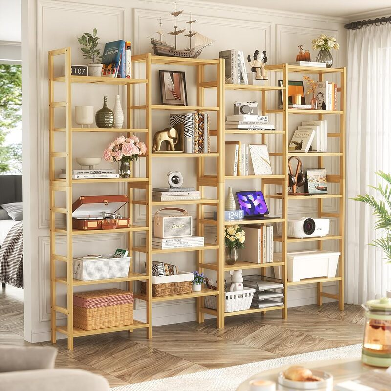 Homykic Double Wide 6-Tier Bamboo Bookshelf, 6ft Tall Bookcase with 12 Open Display Shelves,