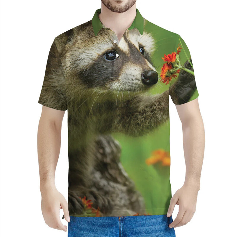 Рубашка-поло мужская с коротким рукавом, свободная повседневная футболка с лацканами, с 3d рисунком животных