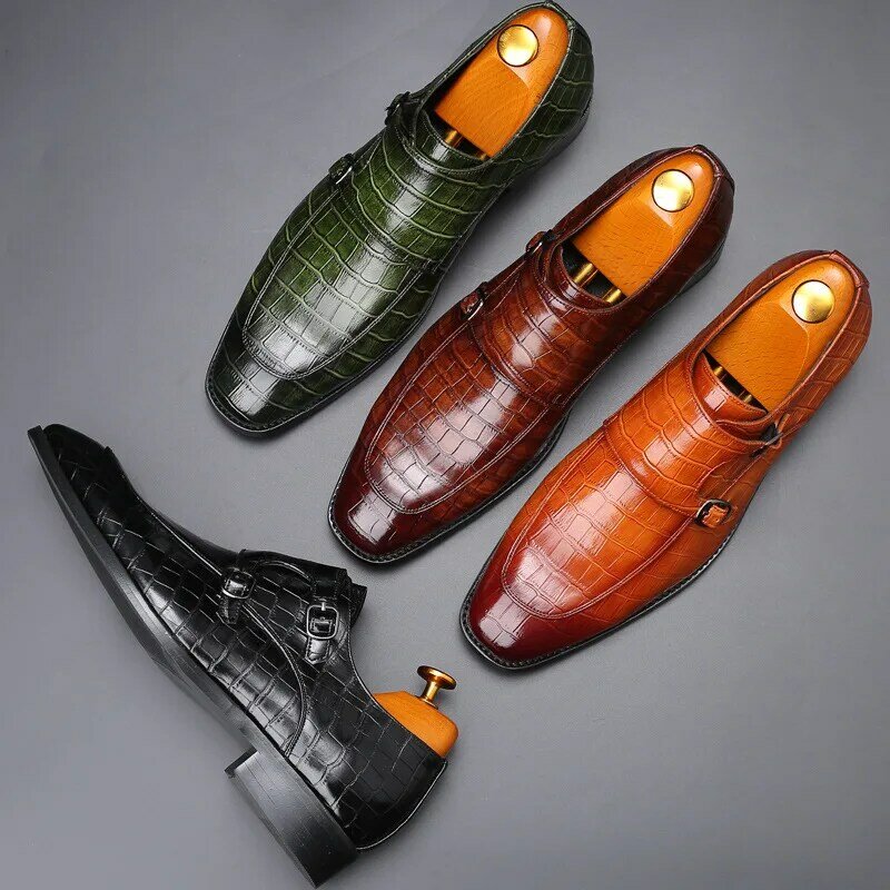 Modne buty męskie ubranie formalne ze wzorem krokodyla szpiczaste buty Oxford męskie obuwie weselne luksusowe płaskie buty
