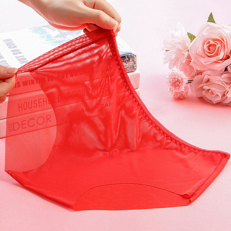 Sexy Women Briefs Underwear See Through Mesh Panties Ultra-thin Seamless Lingerie Solid Quickly Dry Knickers Lightweight Thong