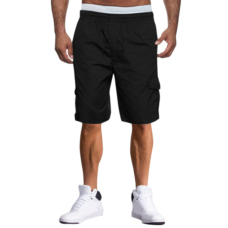 Calção casual de algodão masculino, comprimento longo, multi bolso, calça Capri, masculina de cor sólida, roupa curta, tamanho, verão, 2022