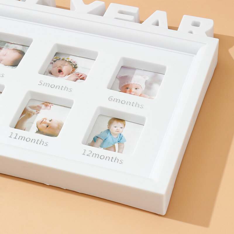Marco de fotos de bebé, recuerdos de bebé DIY de 0 a 12 meses, marco de fotos de "Mi primer año" para bebé, decoraciones conmemorativas de cumpleaños para el hogar