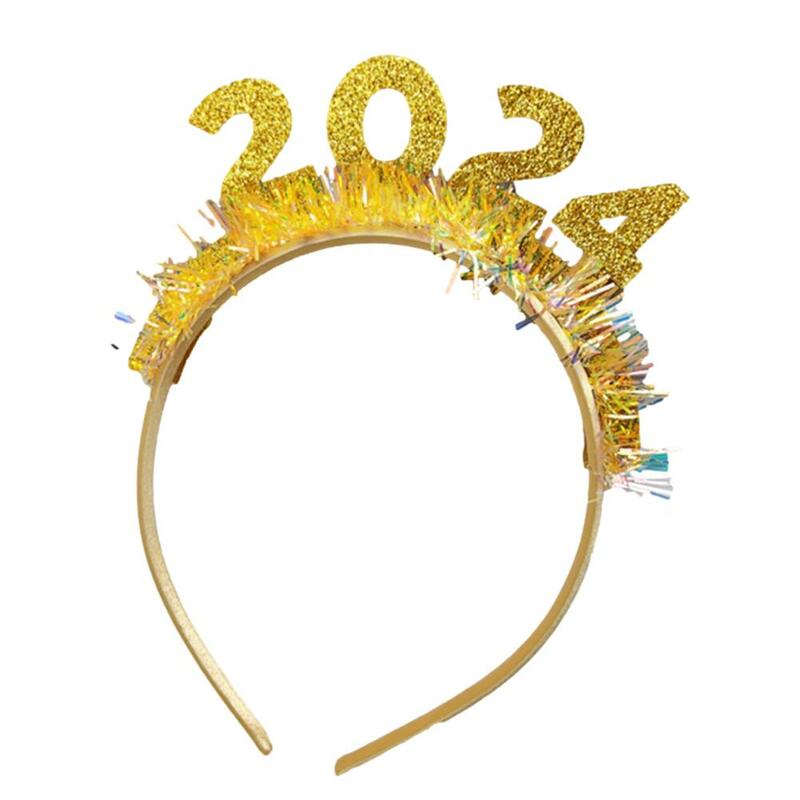 2024 Happy New Year Headband for Women Men Christmas Holiday Party Shiny Sequins Hair Hoop Headwear Hair Accessories O9K0