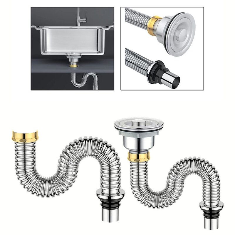 Tubo de drenaje de acero inoxidable, filtro de drenaje para fregadero de baño, accesorios de alcantarillado de cocina, accesorio de cocina