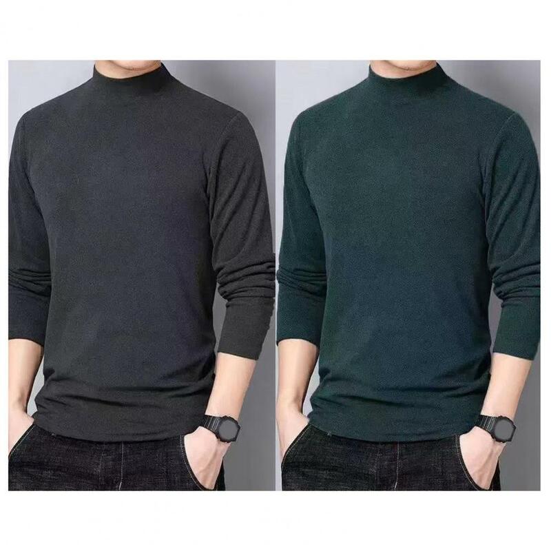 Long Sleeve Top Cozy Mock Collar Sweatshirt Warm Mid-length Top for Fall Winter Soft Elastic Solid for Bottoming for Comfort