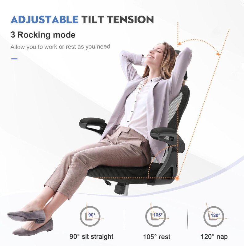 Cadeira ergonômica com apoio de cabeça 2D ajustável, apoio lombar, ajuste de altura e T, Home Office Desk