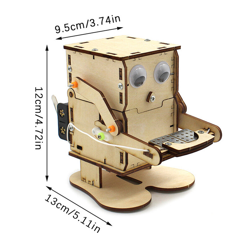Roboter essen Münze Holz DIY Modell Lehre Lernen Stiel Projekt Kit für Kinder Wissenschaft Experiment Bildung Spielzeug Holz montieren Kit