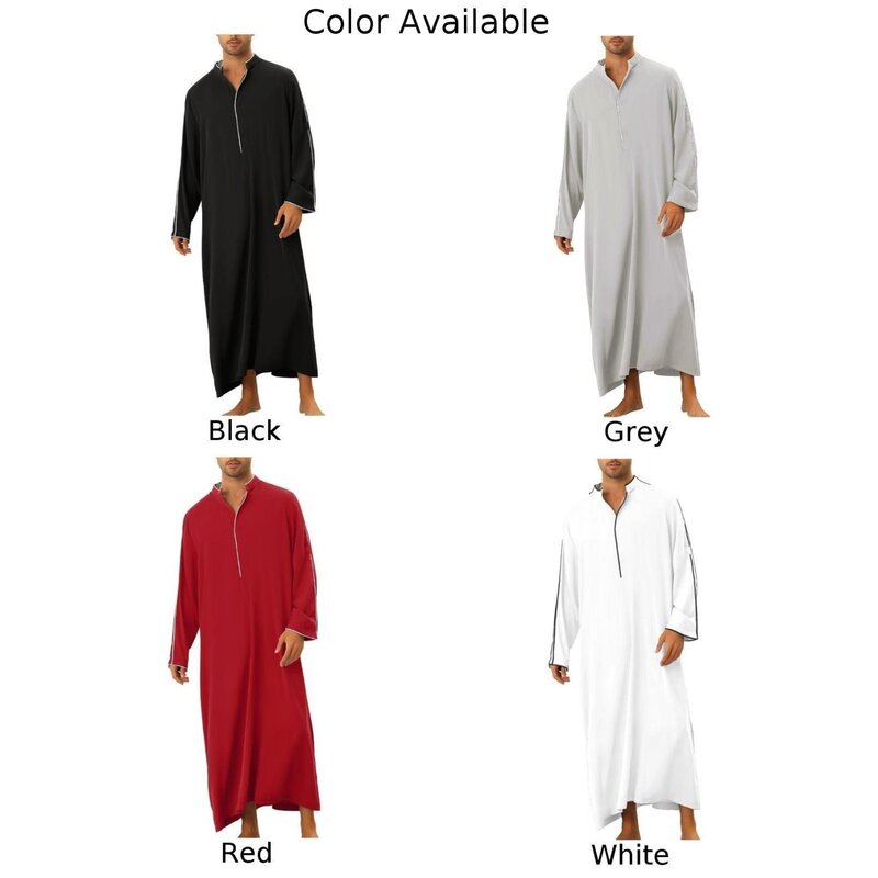 Mens Tops Mens Robe Muslim Gown Polyester Regular Solid Color Casual Crew Neck Full Length High Quality Kaftan Robe