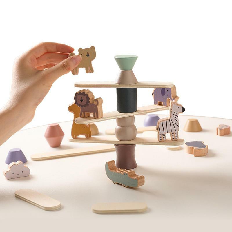 Puzzle d'empilage d'animaux en bois, jeu classique, amusant pour tout, dos équilibrant