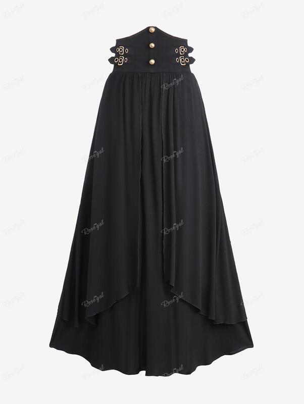 ROSEGAL Plus-Size Gothic Women's Skirts Black Strap Buckle Grommet Rivet Layered Ruched Ankle-Length A Line Skirt Oversized