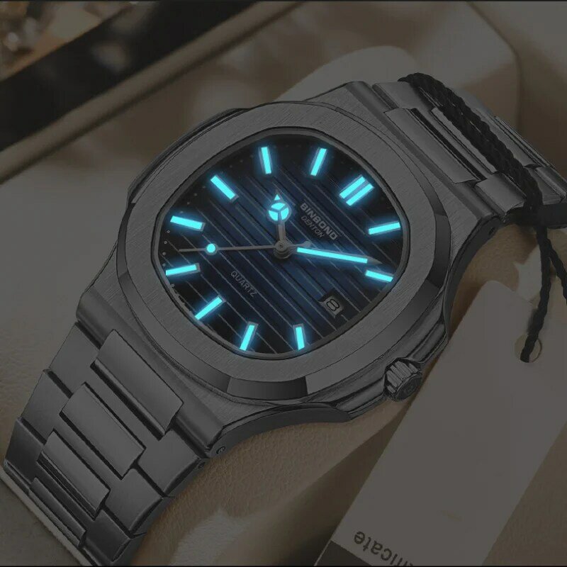 Reloj ejecutivo de lujo para Hombre, cronógrafo de cuarzo, resistente al agua, con fecha luminosa, de acero inoxidable, novedad de 2024