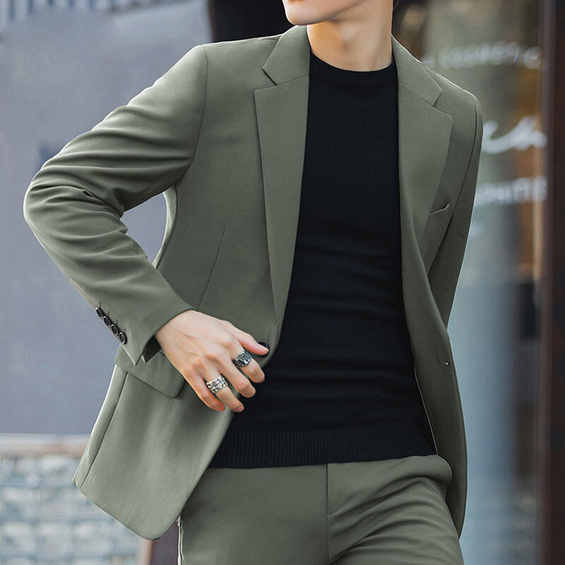 Blazer casual de botão único masculino, terno formal, jaquetas monocromáticas