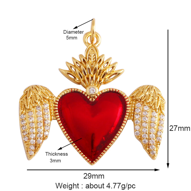Victorian Love Zircon Charm Pendant, banhado a ouro 18k para fazer jóias, novo no Sagrado Coração, P04, ala fashion