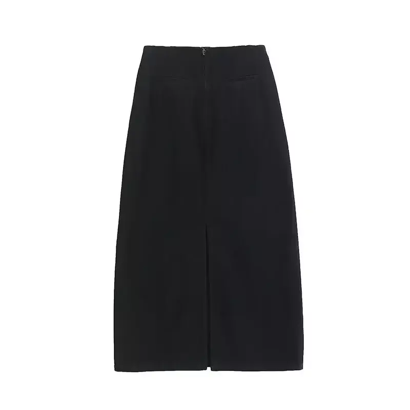 Falda larga recta de mezclilla para Mujer, falda Retro de cintura alta con cremallera, estilo informal, Primavera, 2024