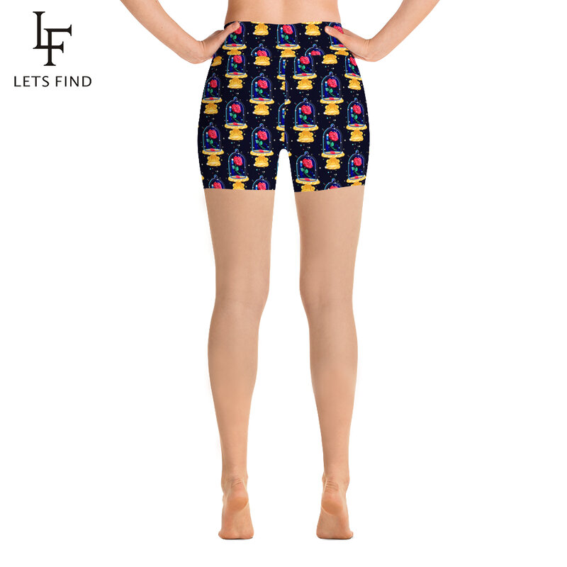 LETSFIND-pantalones cortos de alta calidad para mujer, Leggings elásticos con estampado de rosas hermosas, cintura alta, Sexy, Fitness, Verano