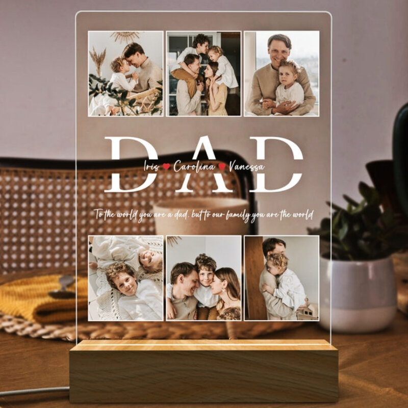 Foto personalizzata DAD Night Light regali commemorativi personalizzati con cornice per compleanno ringraziamento natale festa del papà