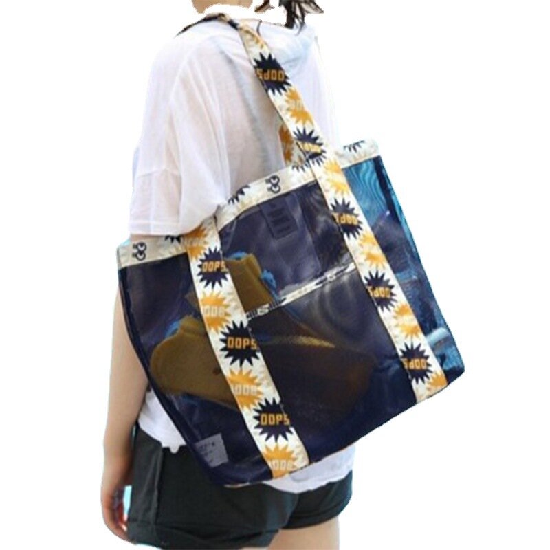 Bolsa de red de playa de viaje al aire libre para mujer, bolso de hombro de gran capacidad, bolsa de almacenamiento de ropa, bolsas transparentes