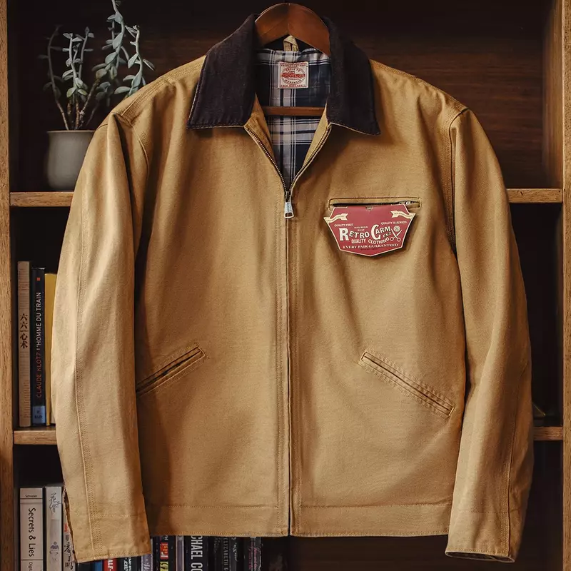Maden interestelar mesmo estilo Detroit caça jaqueta, casaco de lona retro americano masculino, estilo de rua elegante, J001