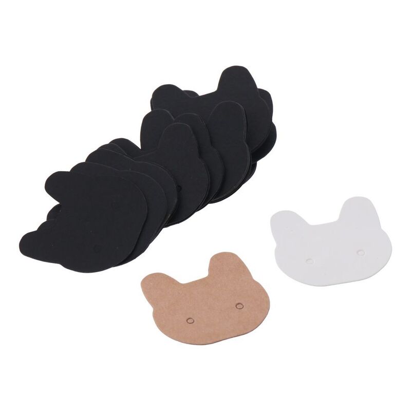 การ์ดแสดงผลต่างหูรูปแมวกระดาษคราฟท์สีดำที่ใส่ตุ้มหูสีขาวน้ำตาลต่างหูแบบ DIY การ์ด