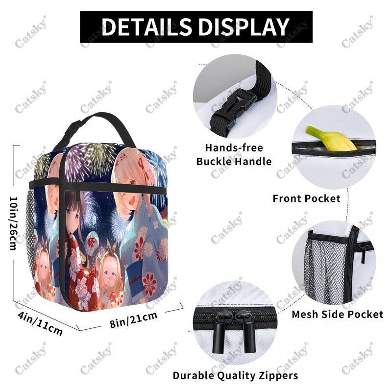 Lycoris-Lunch Bag Portátil Isolado, Recoil, Folha de alumínio, Tote Isolado Espessado, Impermeável, Anime