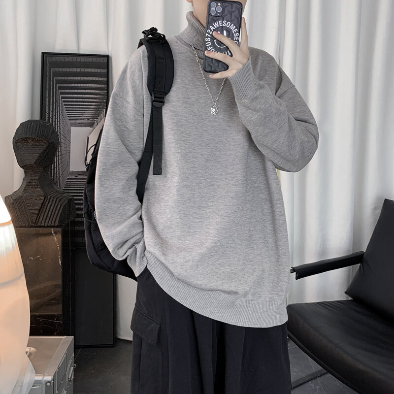 Pullovers Men Turtleneck Knitting Ins Pure Color All-match Ulzzang Hip Hop College Unisex Clothing Stylish Japanese Casual Basic