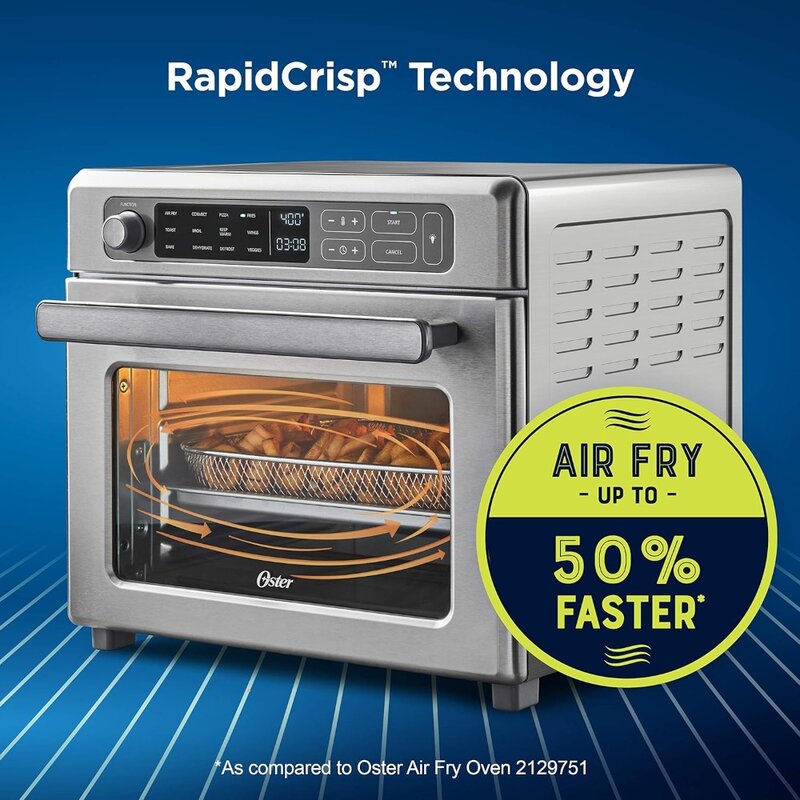 Oster-friteuse à air numérique avec RapidCrisp, acier inoxydable, four à dessus de seau à 12 fonctions avec convection, argent