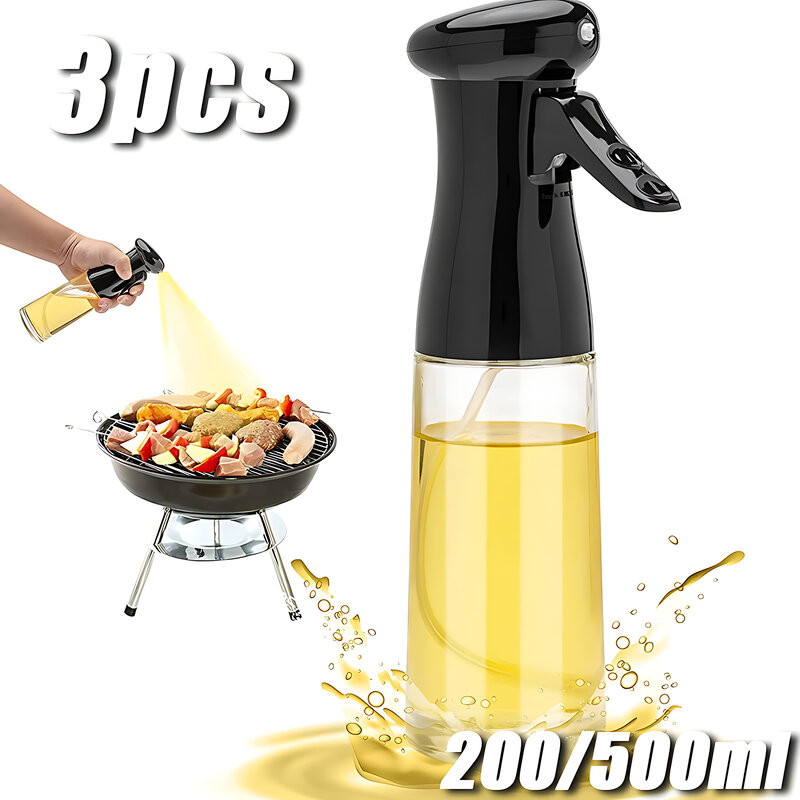 Botol semprotan minyak dapur rumah, Dispenser minyak masak Fitness hilang lemak berkemah BBQ saus cuka 3 pak 200/500ml