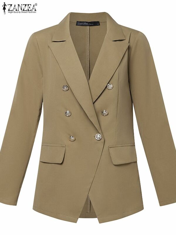 ZANZEA 2023 Autumn Buttons Waisted Outerwears Women Solid Blazer Office Lady Long Sleeve Coats Fashion Lapel Collar Suit Jacket