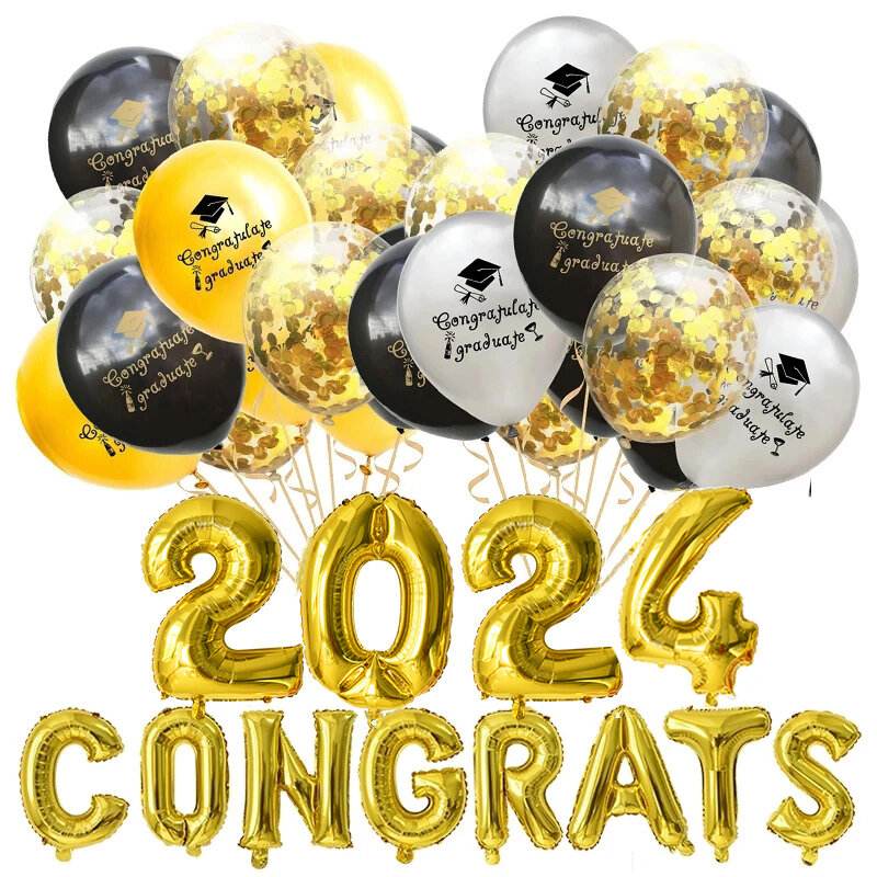 1-15 Buah Balon Kelulusan Emas Perak Hitam Balon Lateks Confetti Balon 2023 Selamat Grad Perlengkapan Dekorasi Pesta