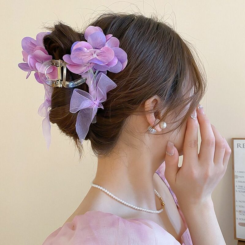 Тканевый цветочный зажим для волос с искусственным цветком держатель для конского хвоста милые прически для волос сетчатый бант в Корейском стиле зажим для волос
