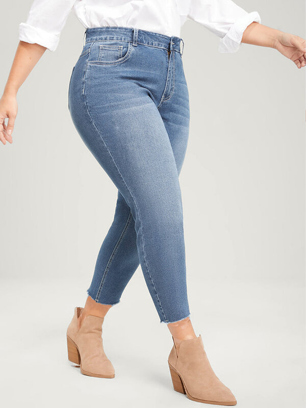 Jeans skinny de cintura alta para mulheres, jeans lápis elástico para mãe, comprimento total, curvado, plus size, 100 kg, 2023