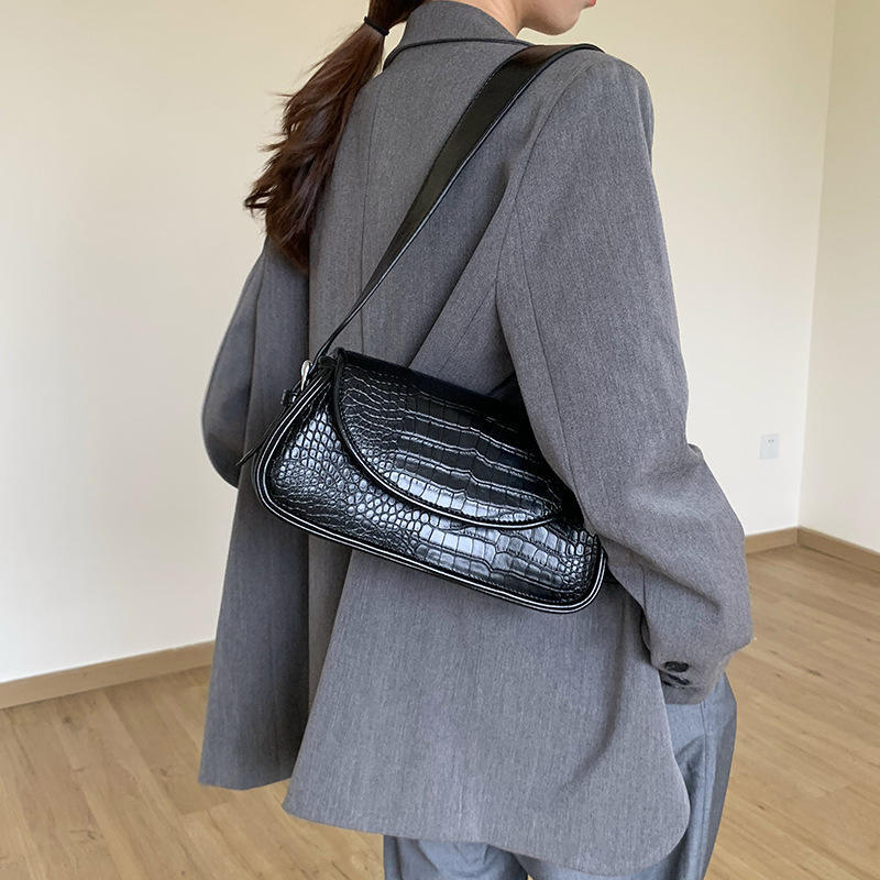 PU Leather Shoulder Bags Simple Elegant Handbag Female Clutch Bag Pretty Crocodile Pattern Bags