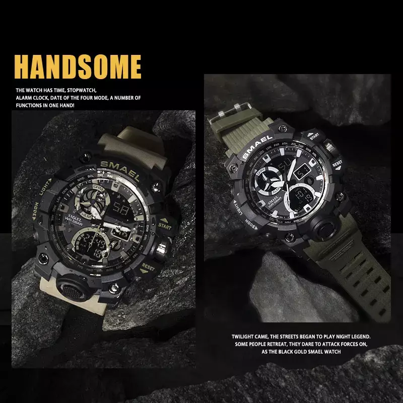 SMAEL jam tangan olahraga jam tangan olahraga bermerek mewah tahan air jam tangan olahraga jam Alarm untuk pria Digital jam tangan pria militer jam tangan tentara