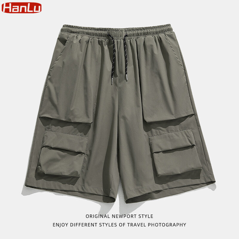 2023 Summer New Japanese Style Large Size Pocket Cargo Shorts Men Loose Knee Length Pants Hip Hop Streetwear Male Short Trousers