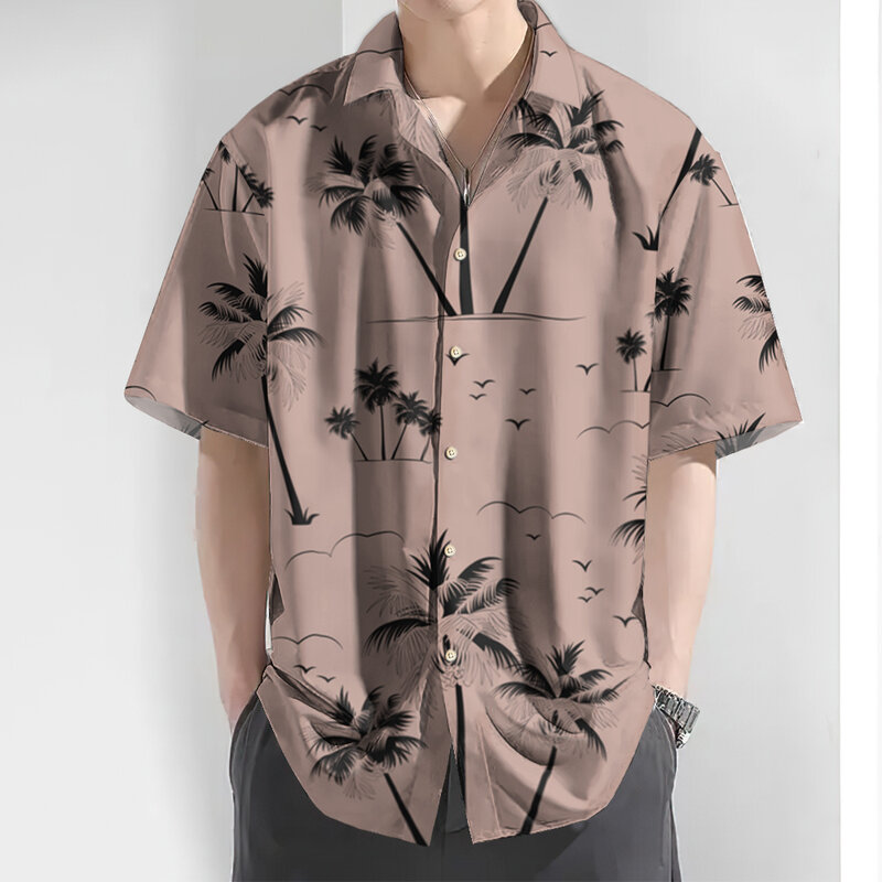 Kemeja Hawaii baru untuk Men3d pohon kelapa kemeja lengan pendek gambar atasan harian kasual pria pakaian kemeja longgar ukuran besar 2024