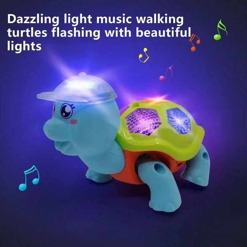 Zabawki muzyczne dla dzieci pełzający żółw elektryczny pełzający zabawki z lekkimi zabawnymi światłami i dźwiękami zabawki dla małych dzieci elektronicznej
