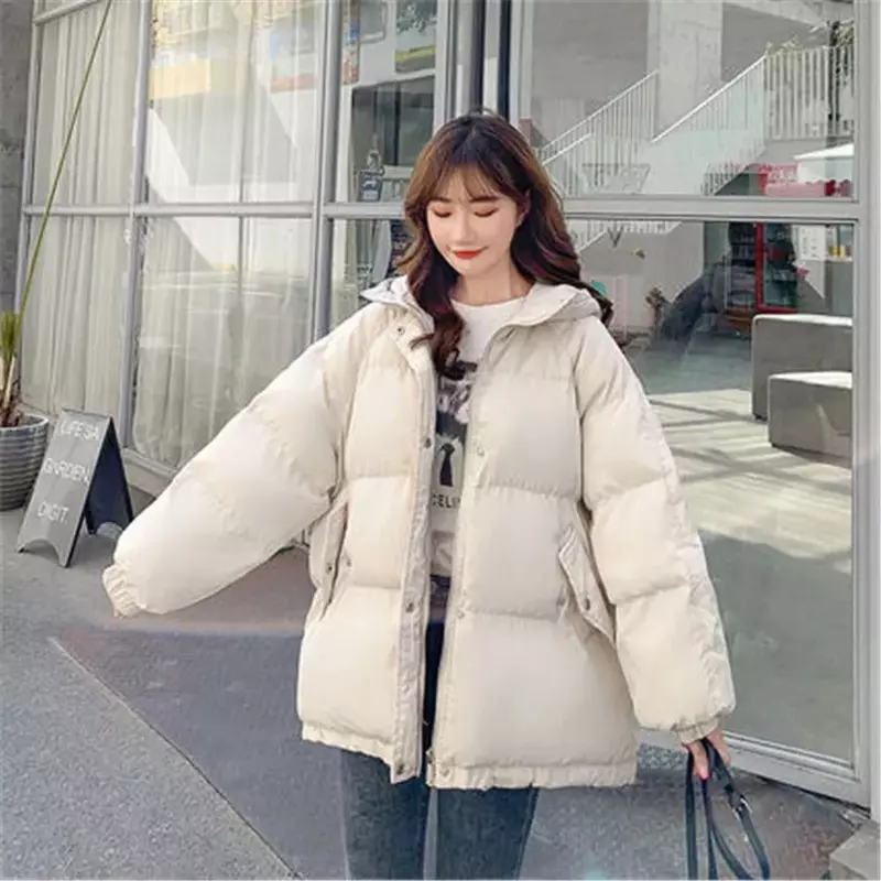 2024 kobiet krótka kurtka zimowa gruba płaszcze z bawełnianą podszewką z kapturem koreańska luźna puchowa kurtka damska Oversize R245