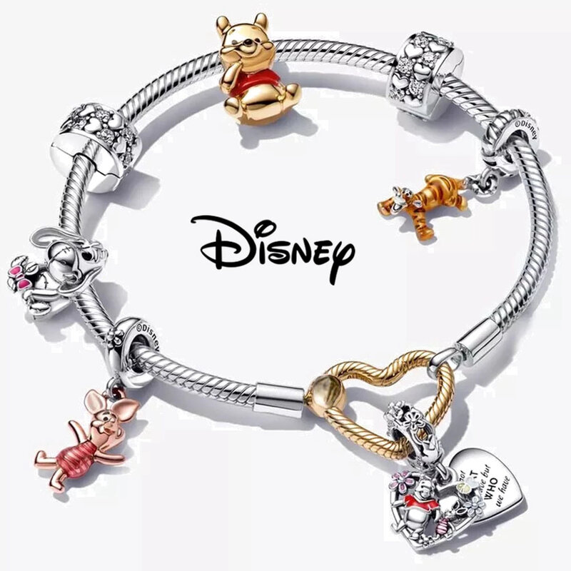 Aoger Disney 925 Sterling Silver Winnie The Pooh Bear Charm Holder Fit Original Pandora Bracelet for Women Jewelry Making Gift