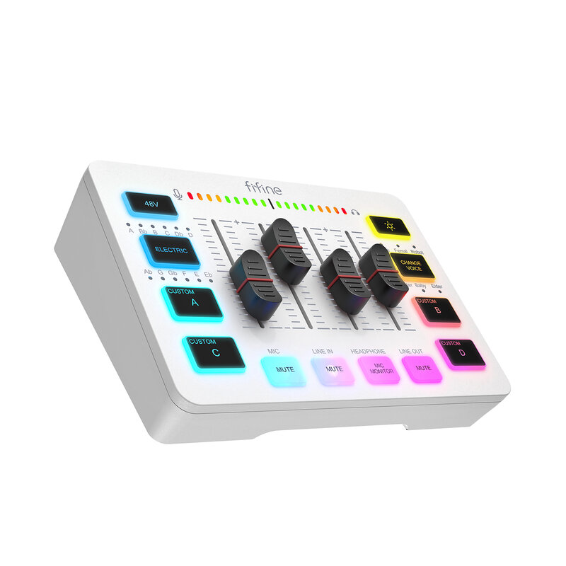 FIFINE Mixer USB Game, mixer USB dengan mikrofon 4 saluran/XLR antarmuka/RGB, Mixer suara untuk Game Podcast Streaming AmpliGame SC3W