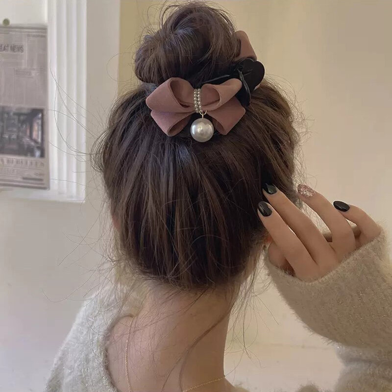 New Pearl Bow Tie Hair Claw Clip peluche coda di cavallo fisso elegante fermaglio per capelli donna copricapo accessorio regalo per ragazza