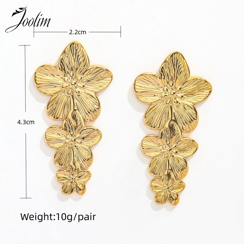 Joolim Jewelry High Quality PVD Wholesale Fashion Texture Sweety Cute Butterfly Flower Hoop Stainless Steel Earring for Women