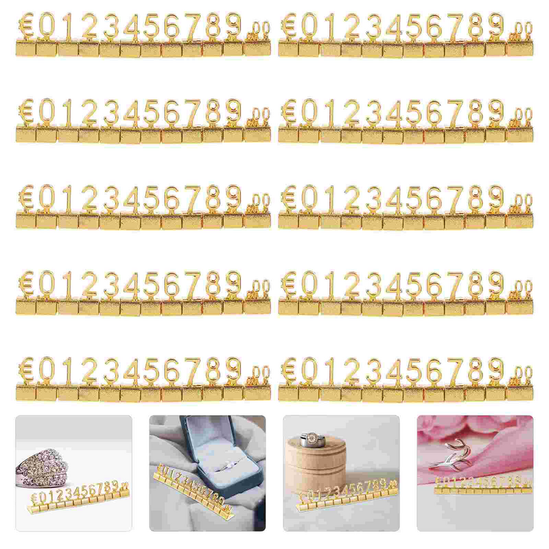 Labels Cube Number Letter Metal Tag Adjustable Stand Pricing Label Retail Shop Jewelry (Euro)