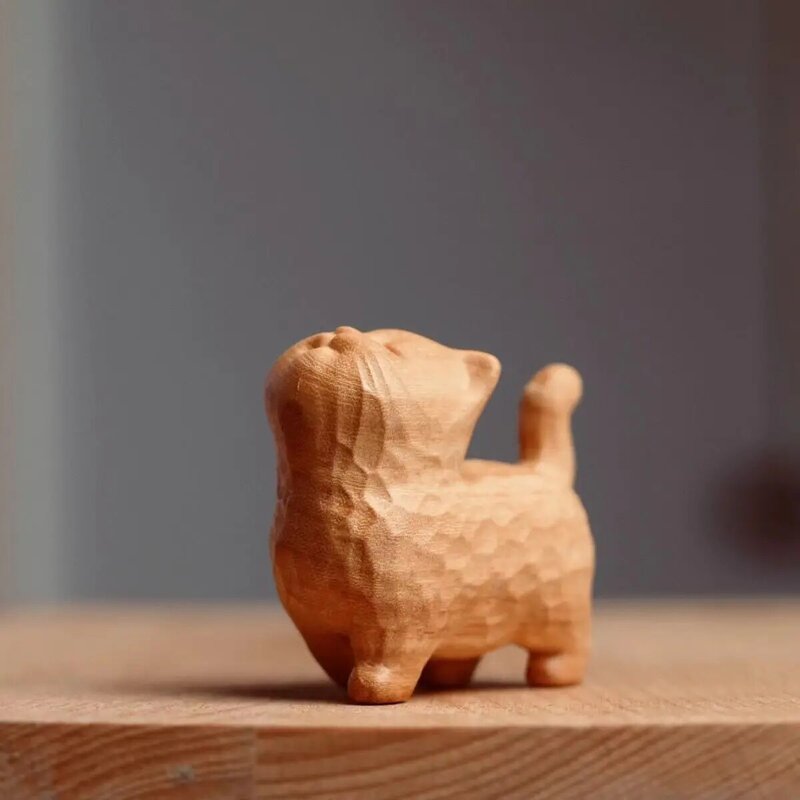 Миниатюрный милый котенок из сандалового дерева, резная искусственная кожа, украшение для интерьера дома, подарок на день рождения