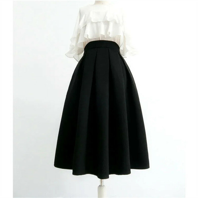 Women Clothing Korean Style High Waist Skirt Autumn Winter New All match Black Skirt Hepburn Wind Umbrella Skirt A-line Skirts
