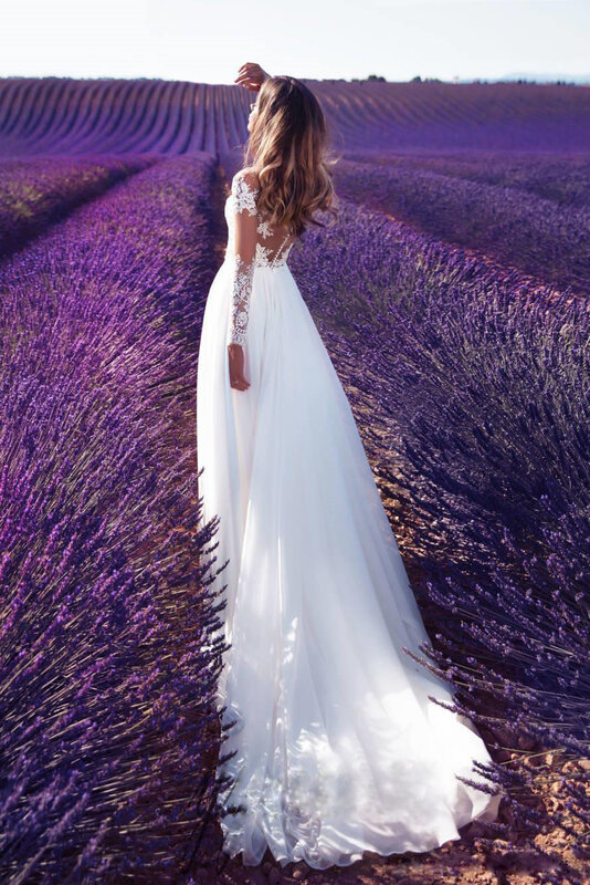 MK1526-Long Sleeve See-Through Lace Wedding Bridesmaid Dresses