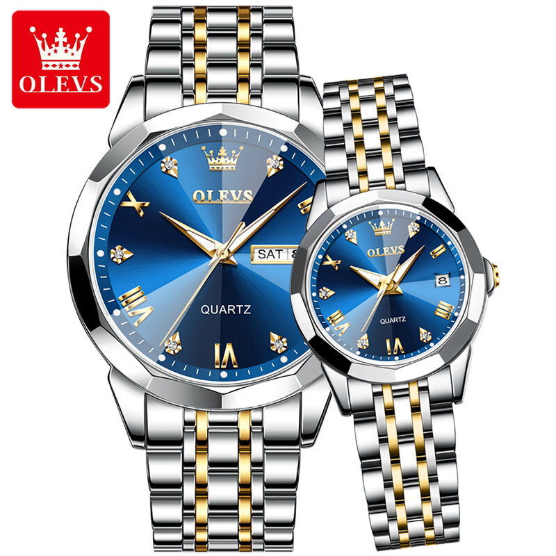OLEVS-relojes de pareja para amantes, reloj de pulsera de cuarzo de lujo, resistente al agua, informal, a la moda