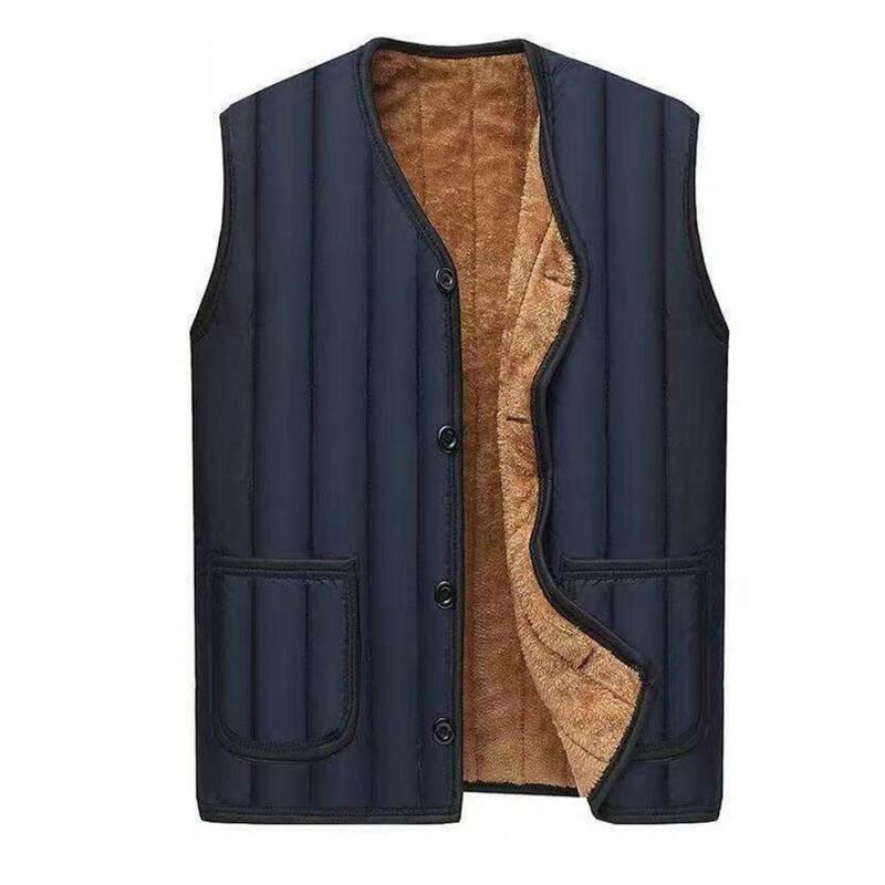 Chaleco de invierno para hombre, chaqueta gruesa con cuello en V, cálida, con cremallera, informal, sin mangas, Color sólido