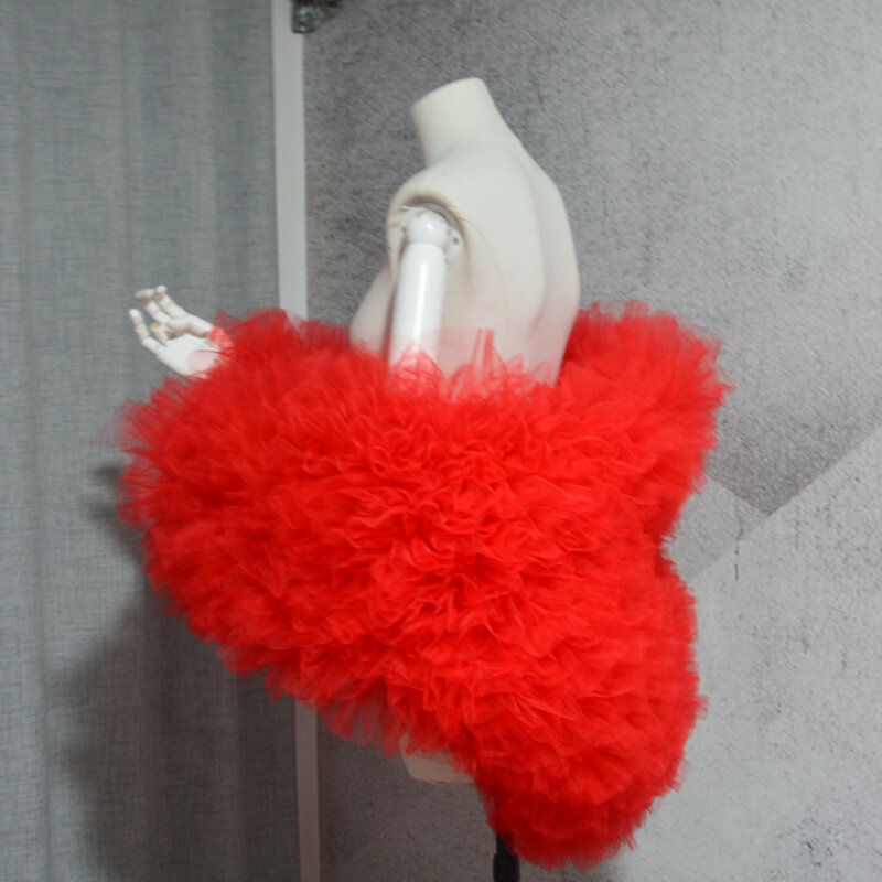 Red Tulle Puff Bolero nupcial Cape para mulheres, capa do casamento, festa de palco, cor personalizada, moda