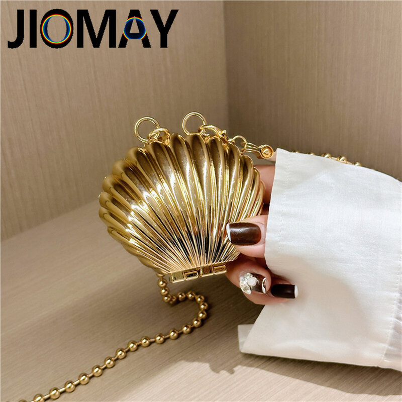 JIOMAY-Bolso de concha dorada para mujer, Mini bolso cruzado de noche para fiesta informal, bolsos dorados, monederos de lujo silenciosos para mujer