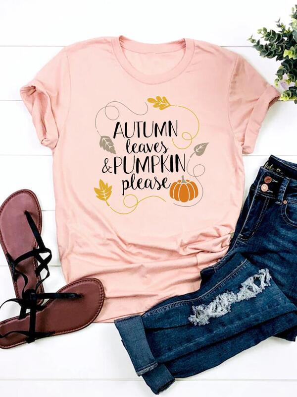 Ladies T-shirt Thanksgiving Tee Top Clothes Halloween Fall Autumn Pumpkin Lovely 90s Basic Women Graphic Print T Shirt Clothing